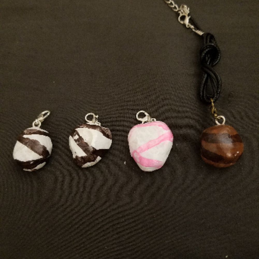 Set of 4 Hand Crafted Chocolate Truffles Necklace/Choker Charms w/One Cord